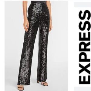 Express Black Sequin High Rise Ankle Cropped Pants